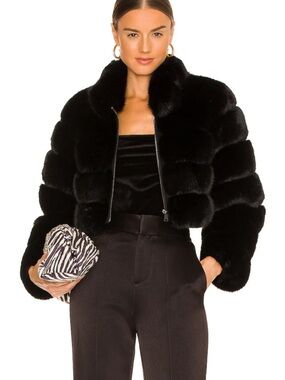 Adrienne landau Women’s Black  Faux Fur Cropped Jacket